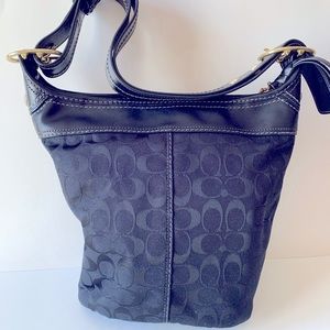 NWOT COACH black canvas and leather bucket tote